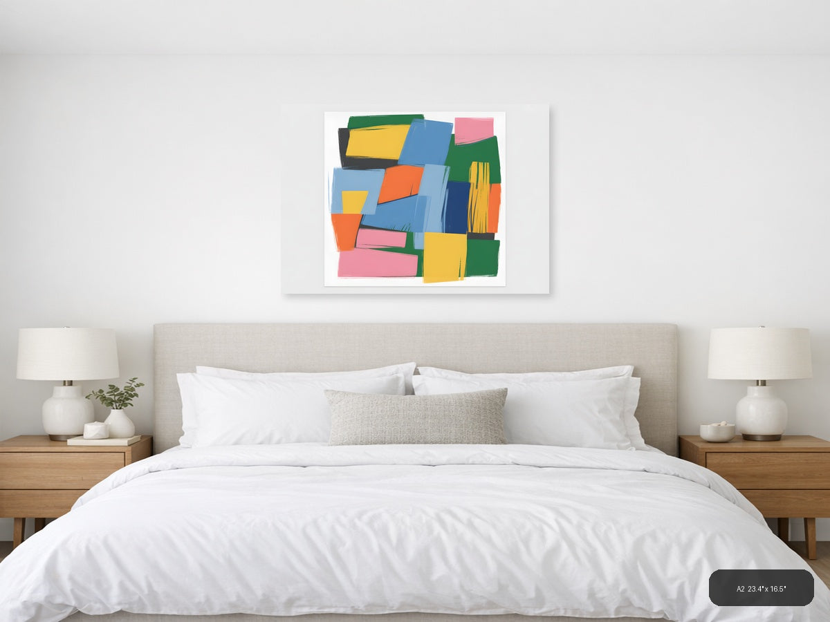 Colorful Abstract Geometric Shapes Canvas Wall Art — A2 / Bedroom