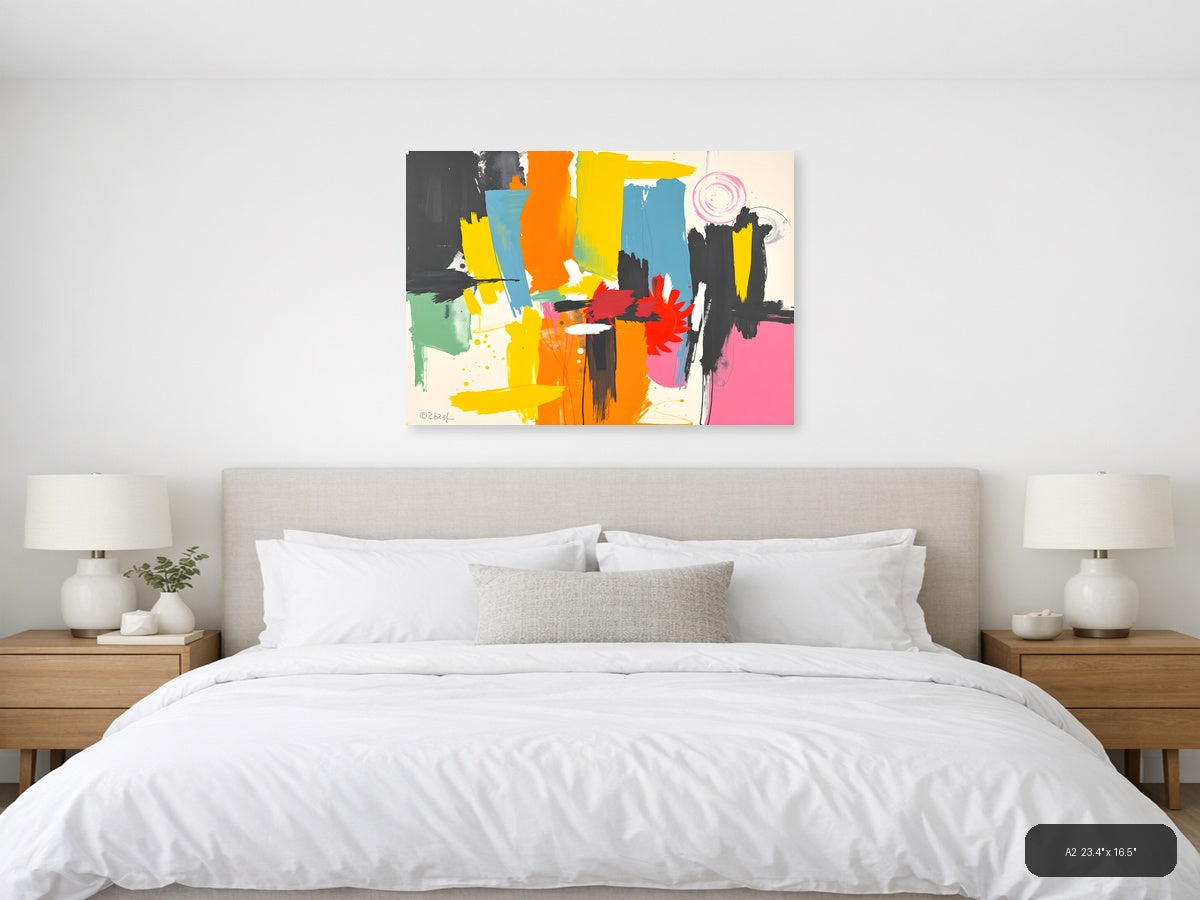 Vibrant Abstract Brushstrokes Modern Colorful Wall Art — A2 / Bedroom