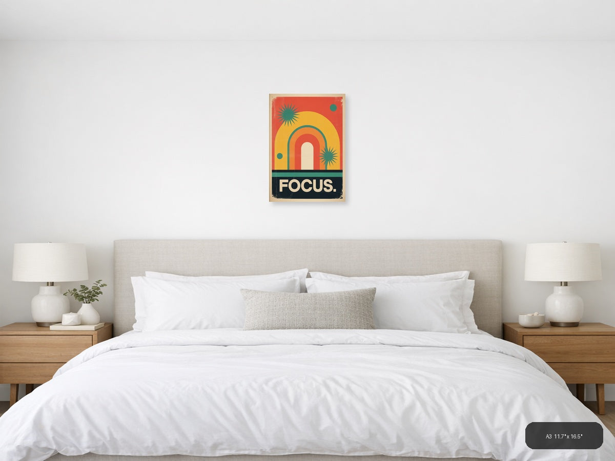 Focus Vintage Retro Sun Gate Abstract Wall Art — A3 / Bedroom