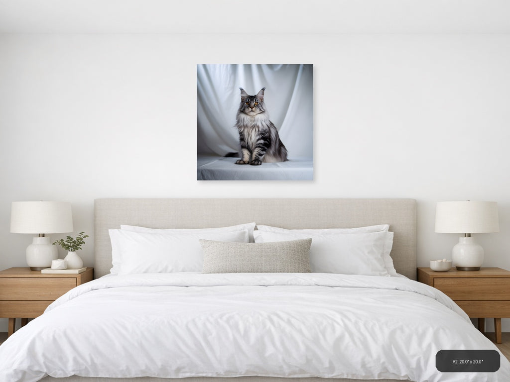 Gray Tabby Cat Portrait Minimalist Wall Art — A2 / Bedroom