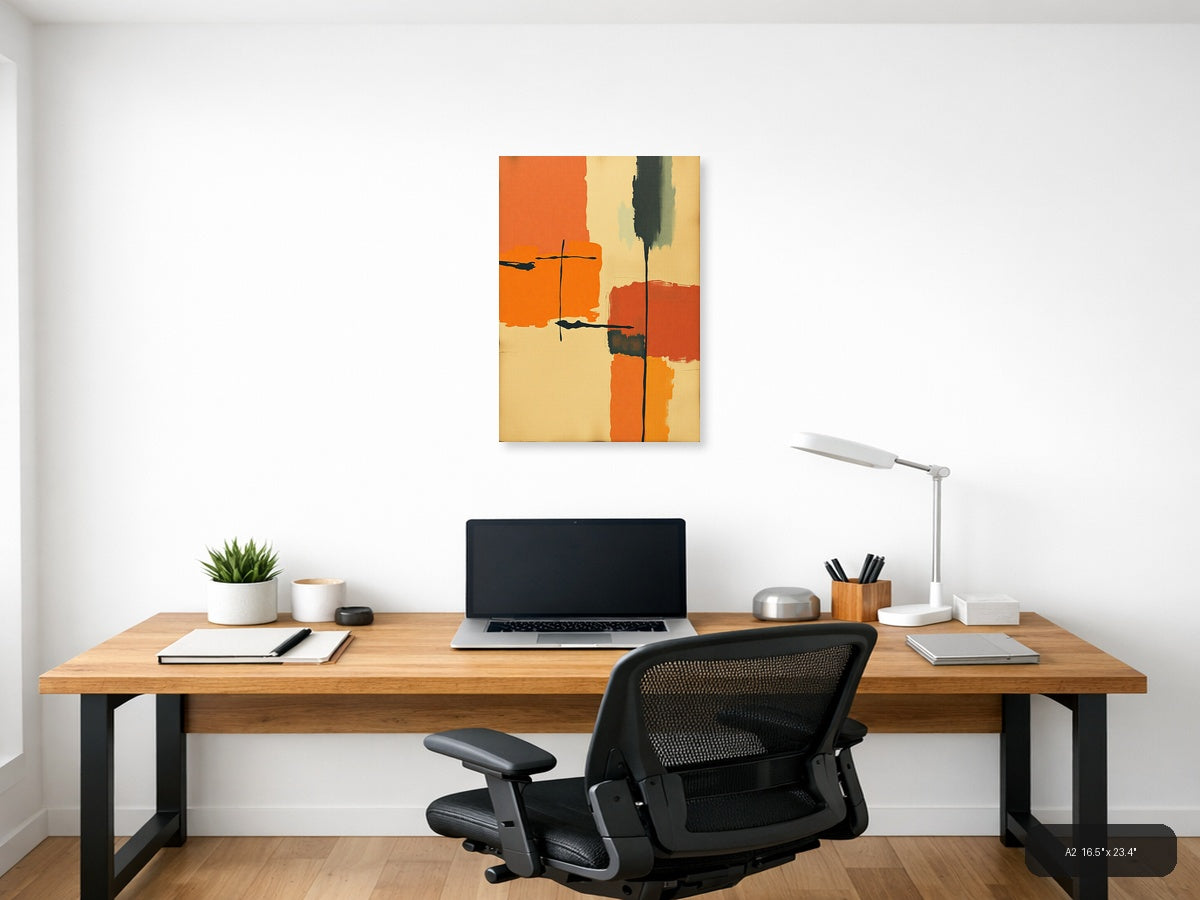 Vintage Abstract Cross Orange and Cream Wall Art — A2 / Office