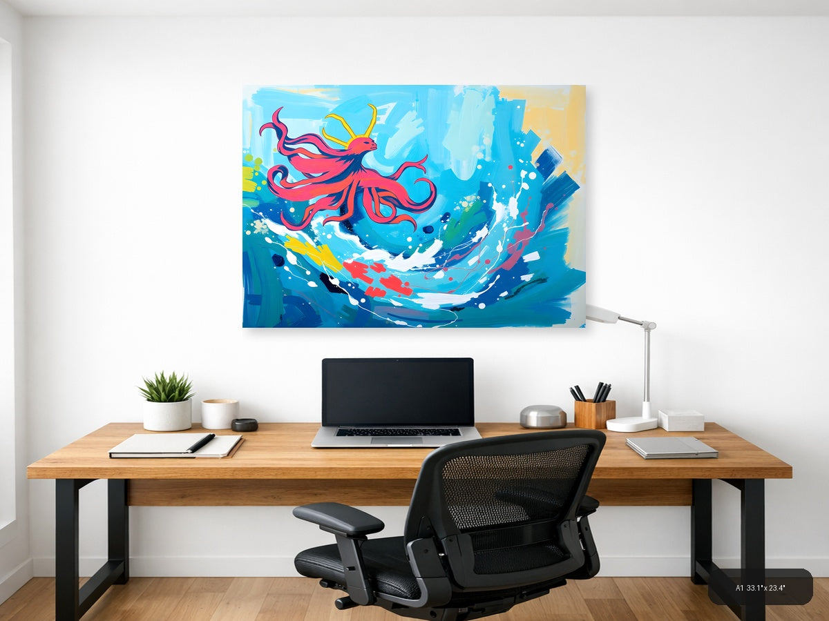 Red Dragon Abstract Sky Modern Canvas Wall Art — A1 / Office