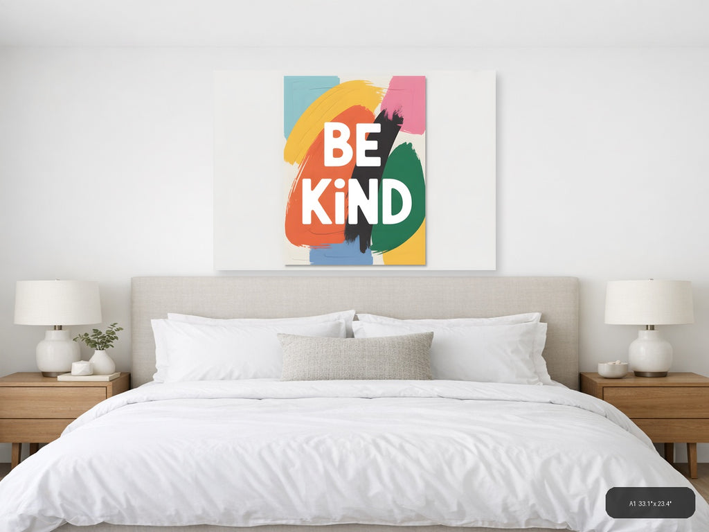 Be Kind Abstract Colorful Brushstroke Wall Art — A1 / Bedroom