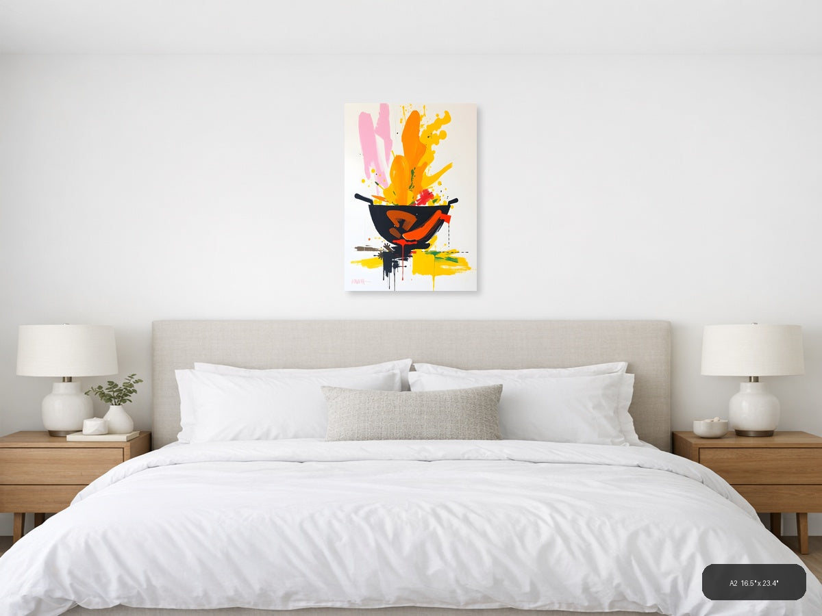 Abstract Wok Pan Explosion | Modern Kitchen Wall Art — A2 / Bedroom
