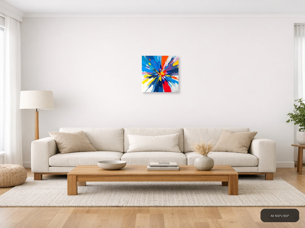 Vibrant Radial Burst Abstract Explosion Wall Art — A4 / Living Room