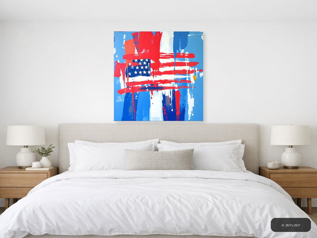 Abstract American Flag Drip Painting - Patriotic Wall Art — A1 / Bedroom