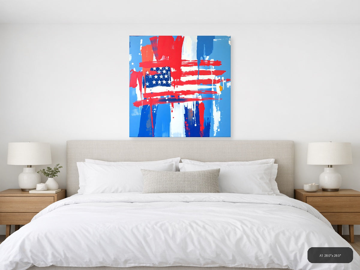 Abstract American Flag Drip Painting - Patriotic Wall Art — A1 / Bedroom