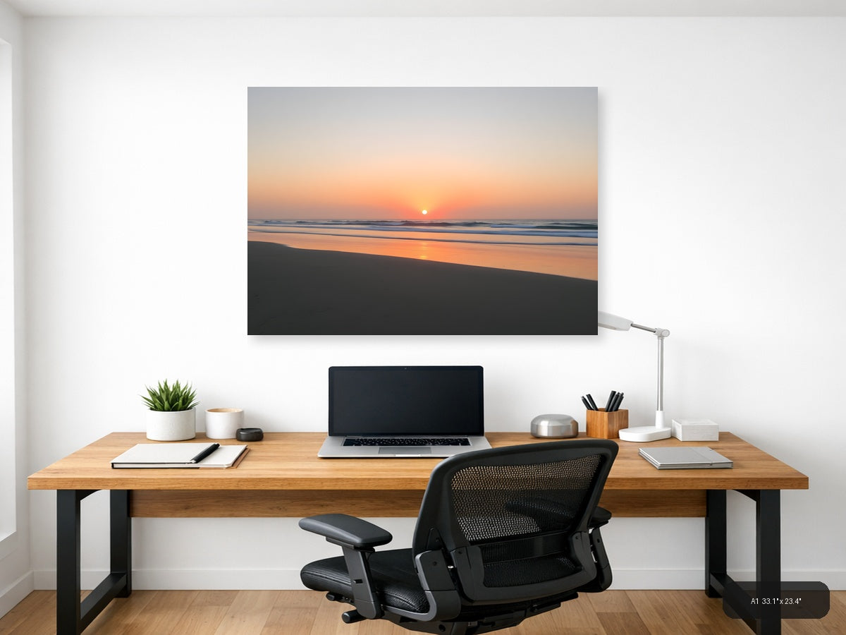 Minimalist Ocean Sunrise Beach Landscape Wall Art — A1 / Office