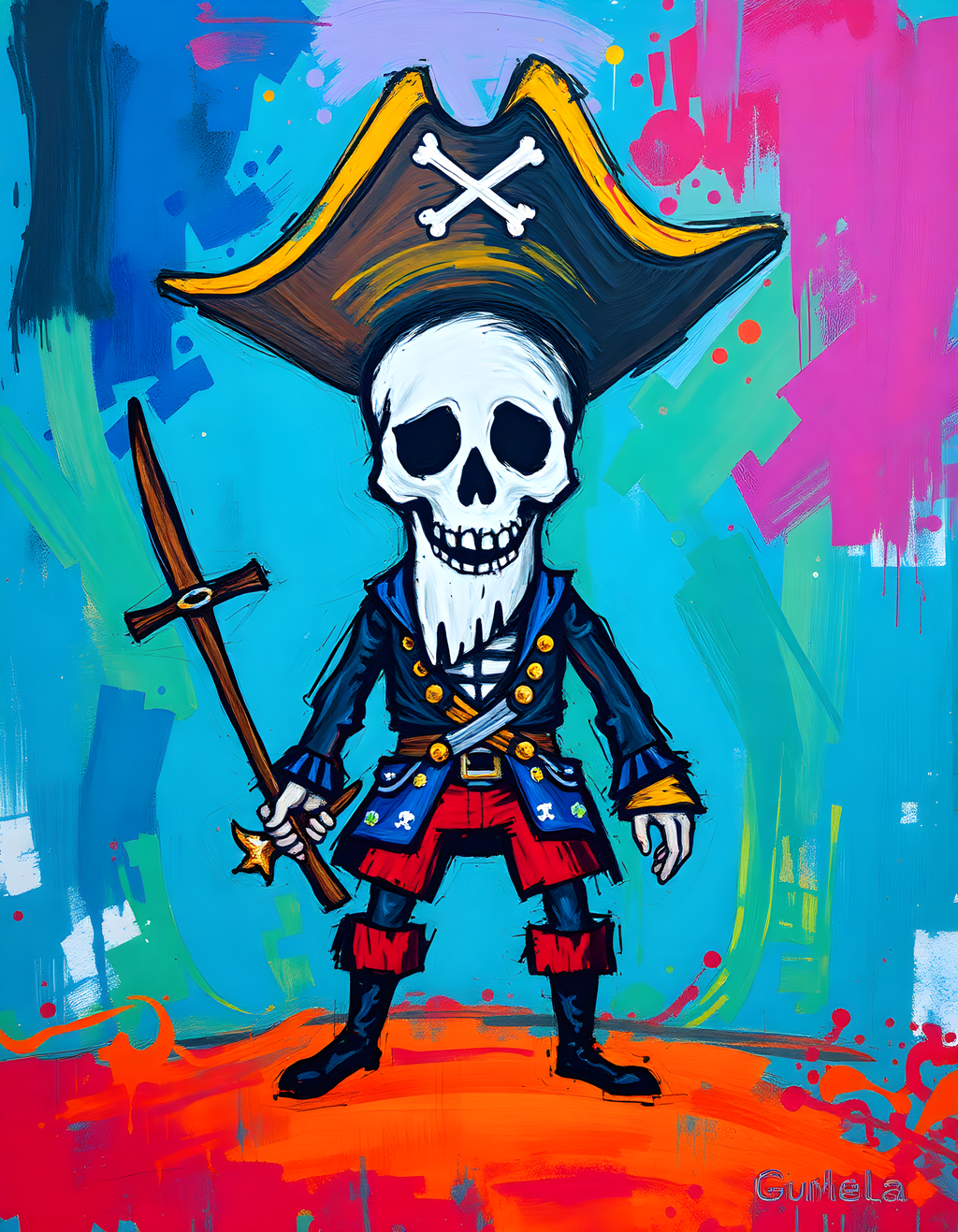 Pirate Skull Captain Abstract Colorful Wall Art