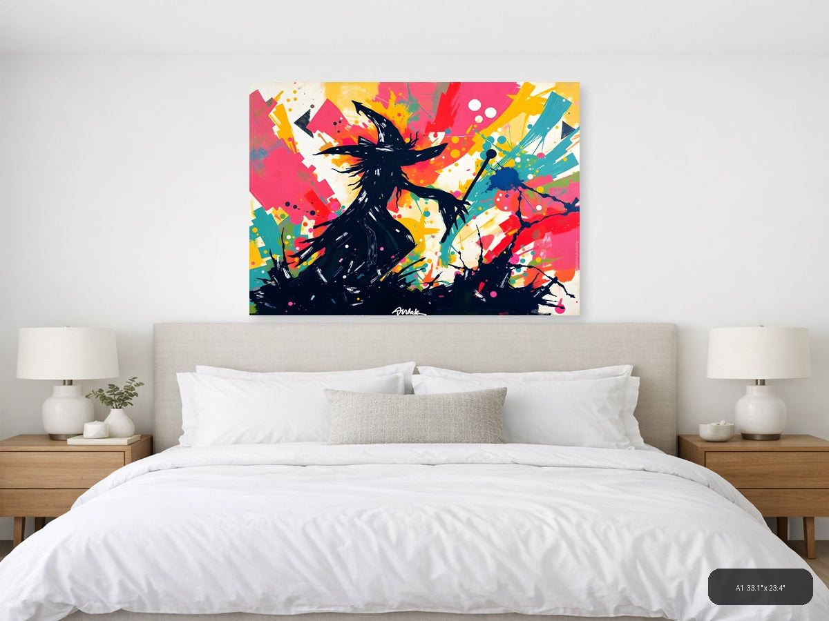 Abstract Black Silhouette Colorful Splash Wall Art — A1 / Bedroom