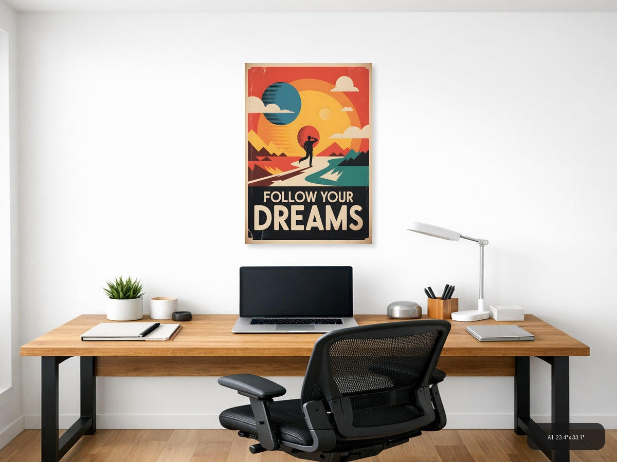 Follow Your Dreams Vintage Sunset Runner Wall Art — A1 / Office