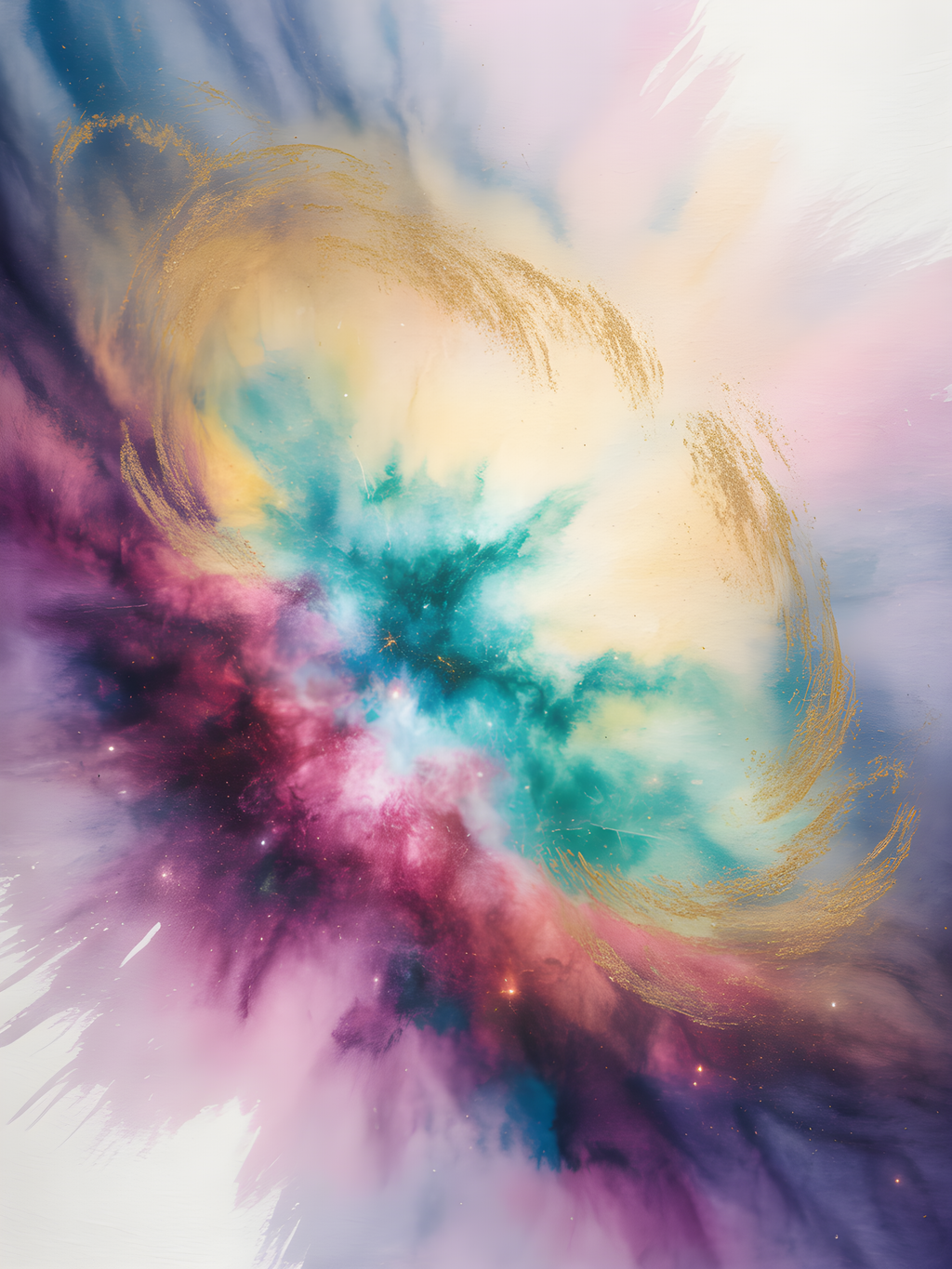 Cosmic Watercolor Nebula in Pink and Teal Wall Art