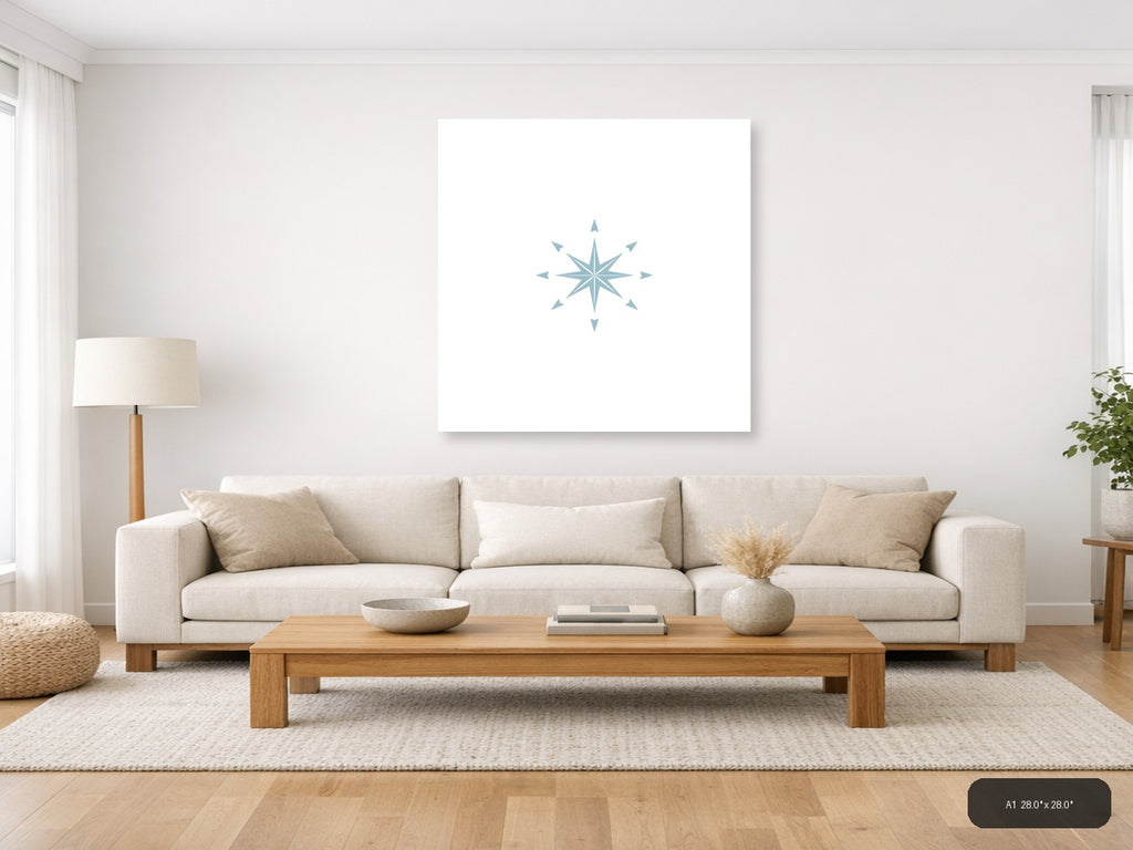 Minimalist Blue Star Compass Rose Wall Art — A1 / Living Room