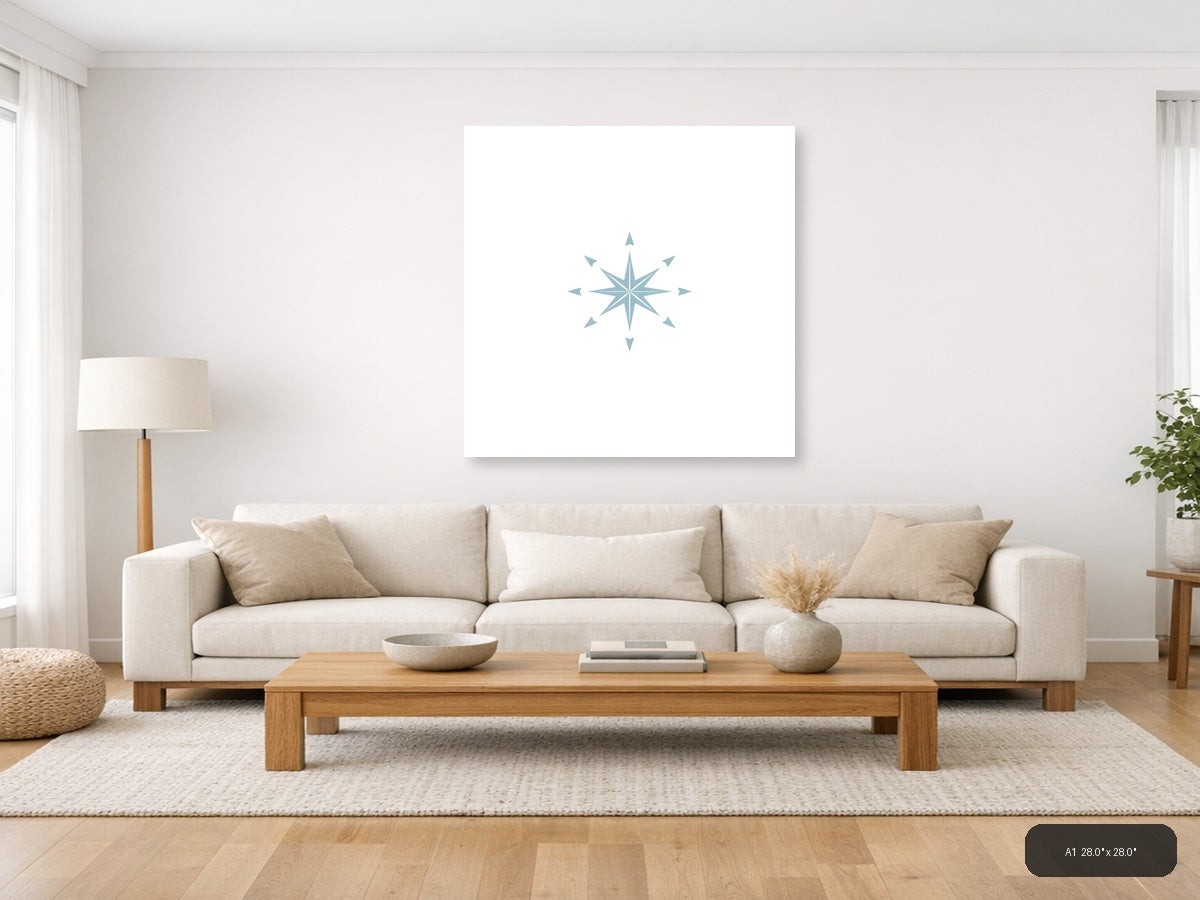 Minimalist Blue Star Compass Rose Wall Art — A1 / Living Room