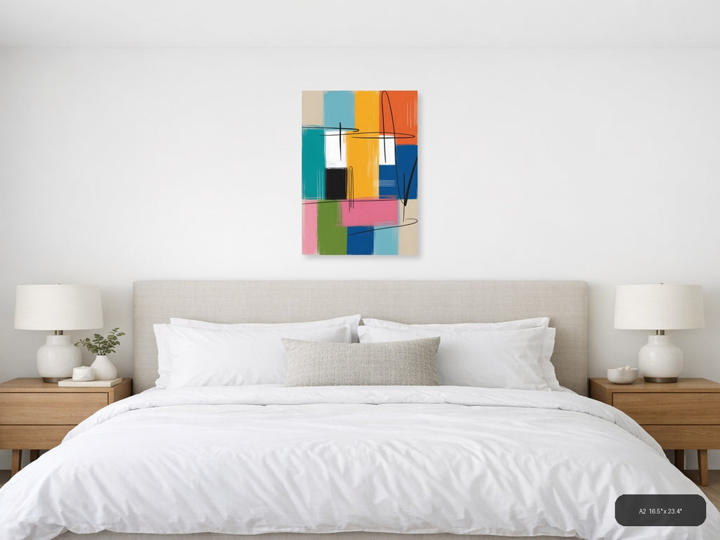 Colorful Abstract Geometric Blocks & Lines Wall Art — A2 / Bedroom