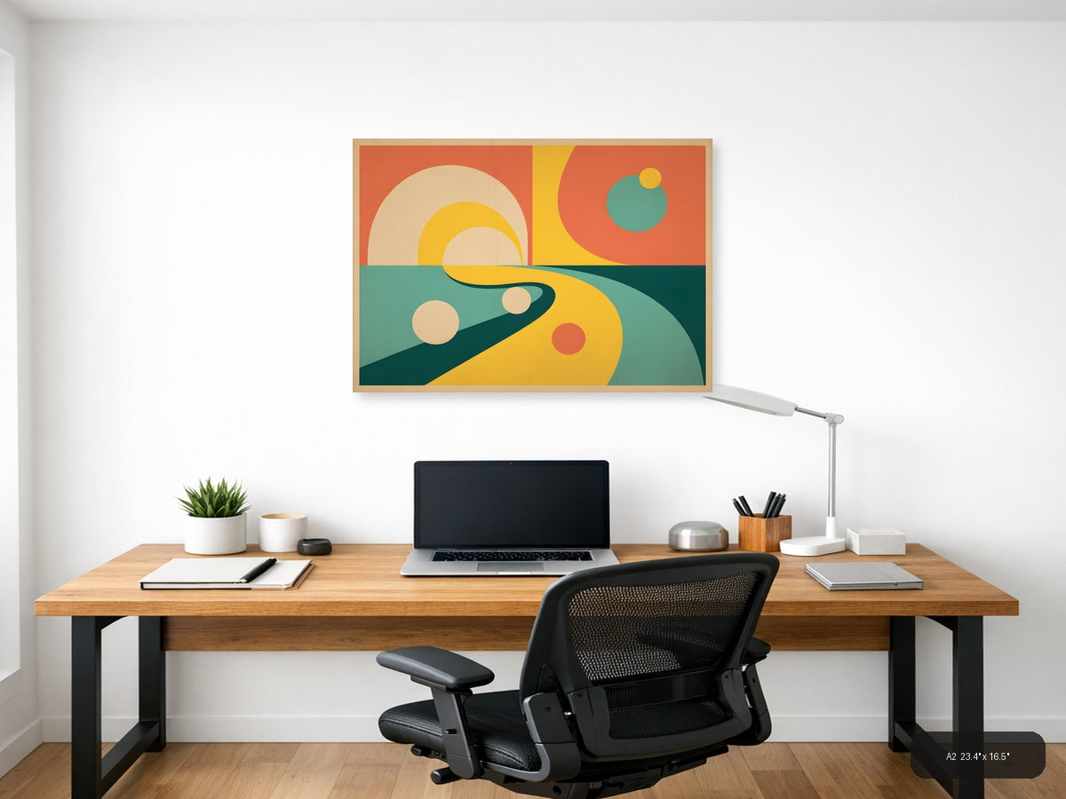 Vintage Retro Sun and Planets Landscape Wall Art — A2 / Office