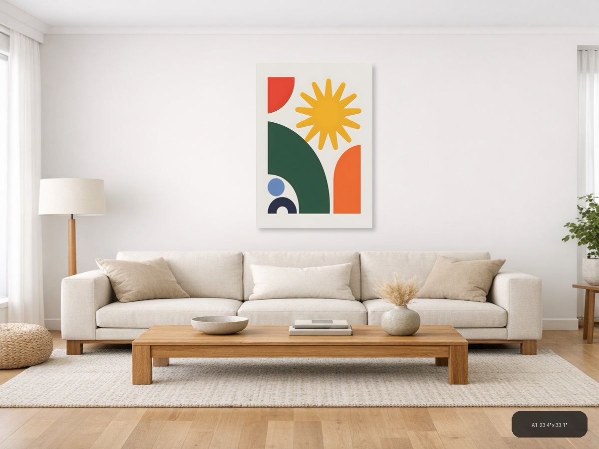 Minimalist Sun & Geometric Shapes Portrait Wall Art — A1 / Living Room