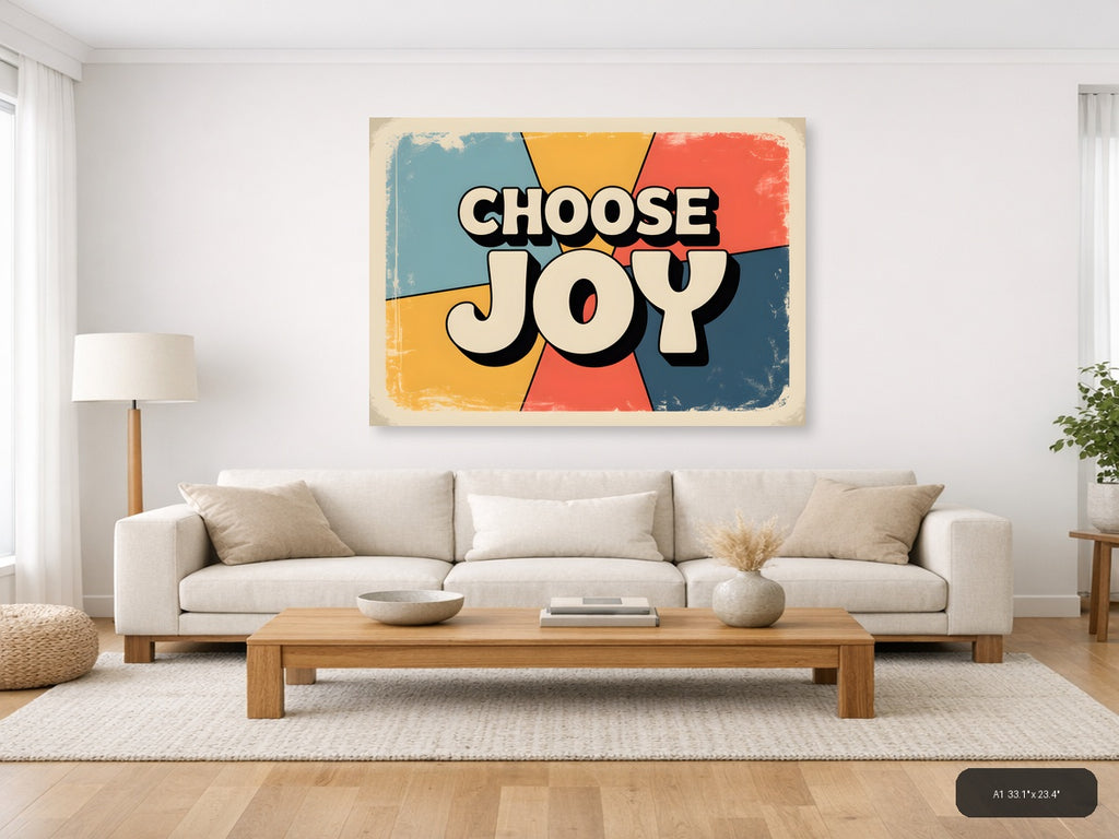 Choose Joy Vintage Retro Motivational Wall Art — A1 / Living Room