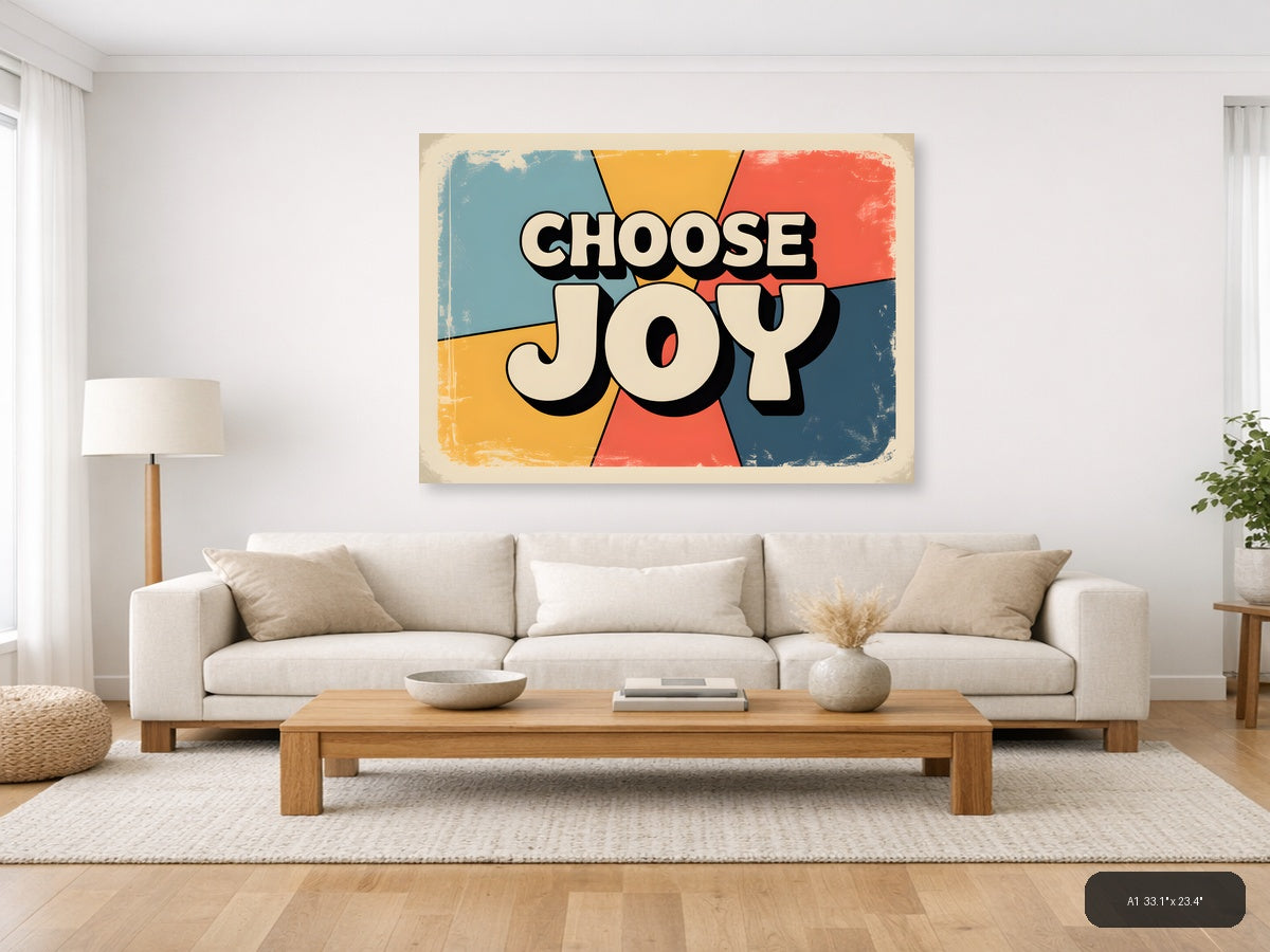 Choose Joy Vintage Retro Motivational Wall Art — A1 / Living Room