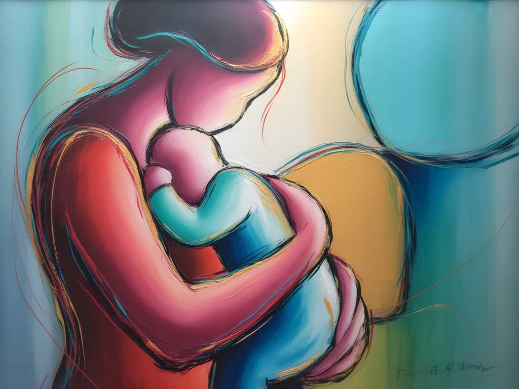 Colorful Abstract Mother and Child Embrace Wall Art