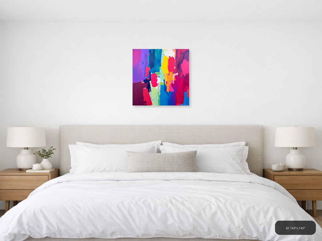 Vibrant Abstract Neon Brushstrokes Square Wall Art — A3 / Bedroom