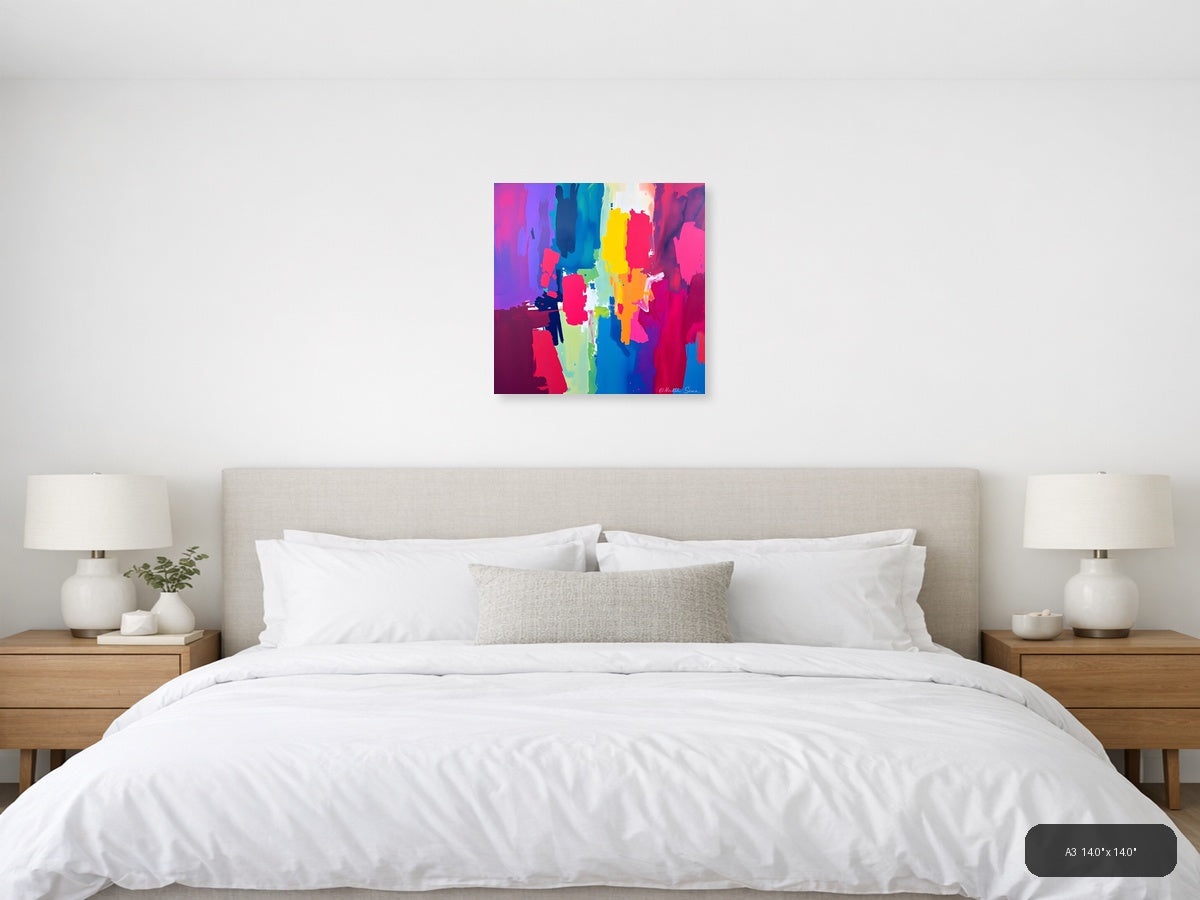 Vibrant Abstract Neon Brushstrokes Square Wall Art — A3 / Bedroom