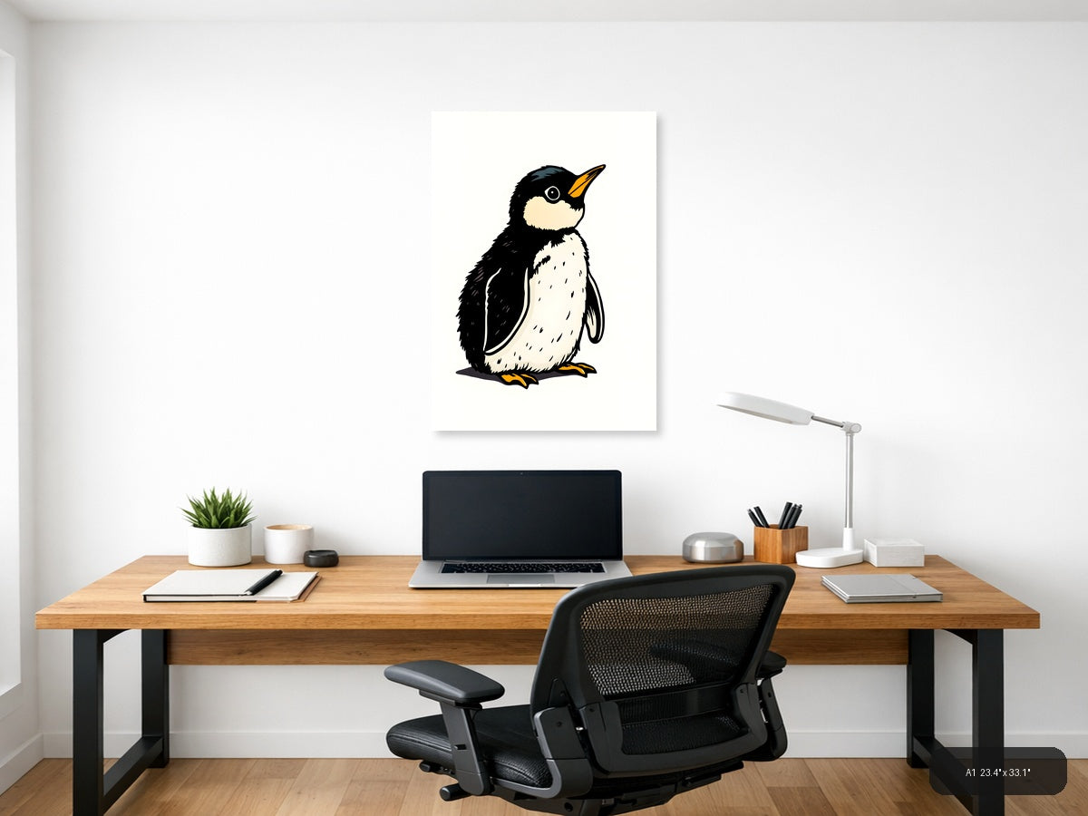 Vintage Emperor Penguin Illustration Wall Art — A1 / Office
