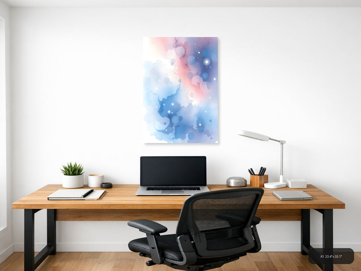 Abstract Watercolor Blue Pink Bokeh Particles Wall Art — A1 / Office