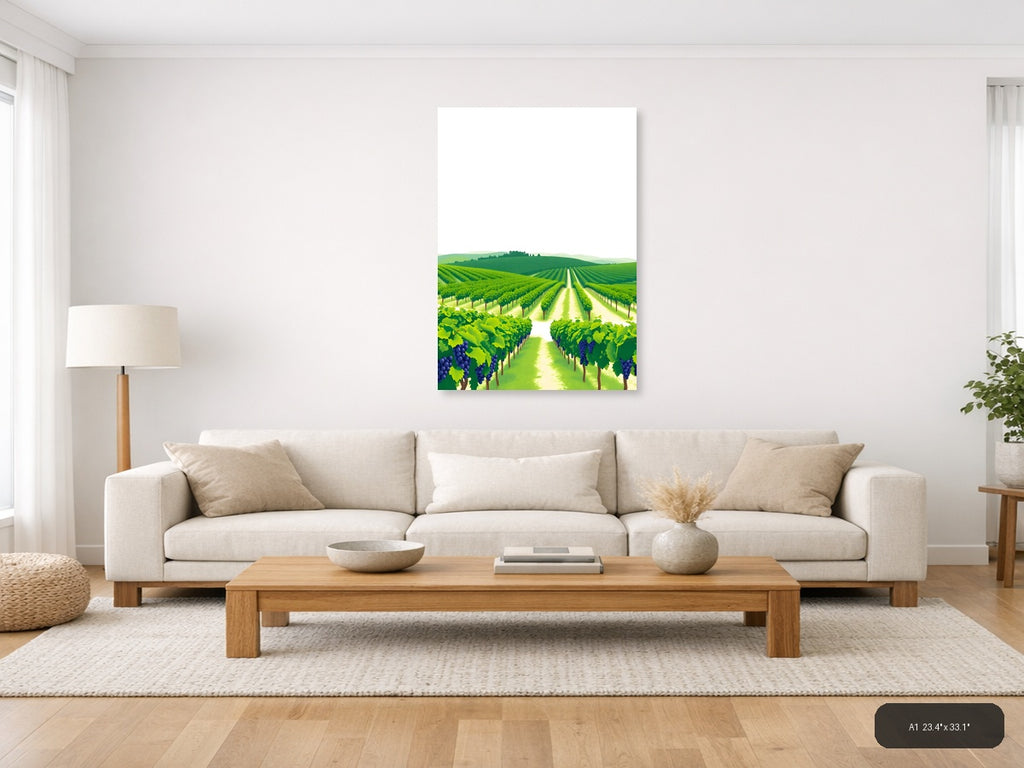 Minimalist Vineyard Landscape with Rolling Hills Wall Art — A1 / Living Room