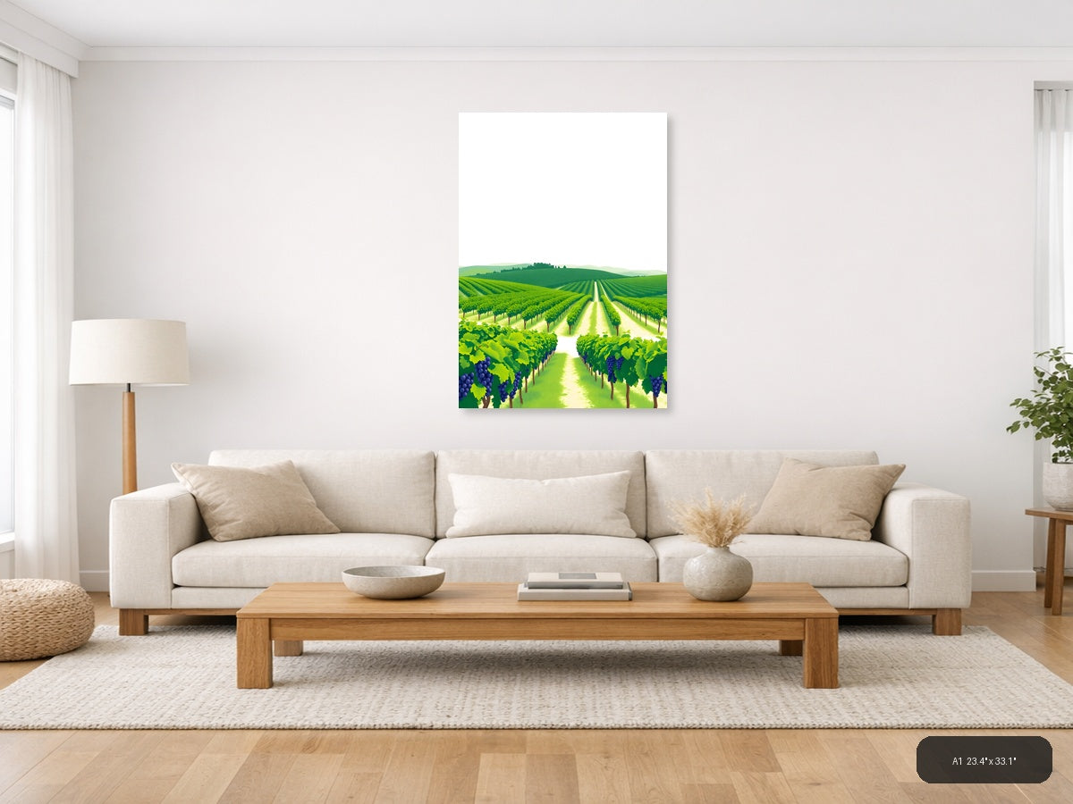 Minimalist Vineyard Landscape with Rolling Hills Wall Art — A1 / Living Room