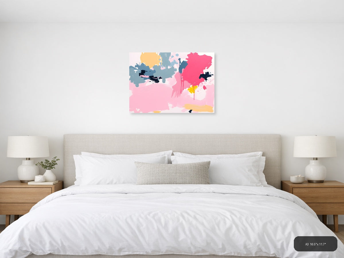 Abstract Pink & Blue Brushstroke Modern Wall Art — A3 / Bedroom