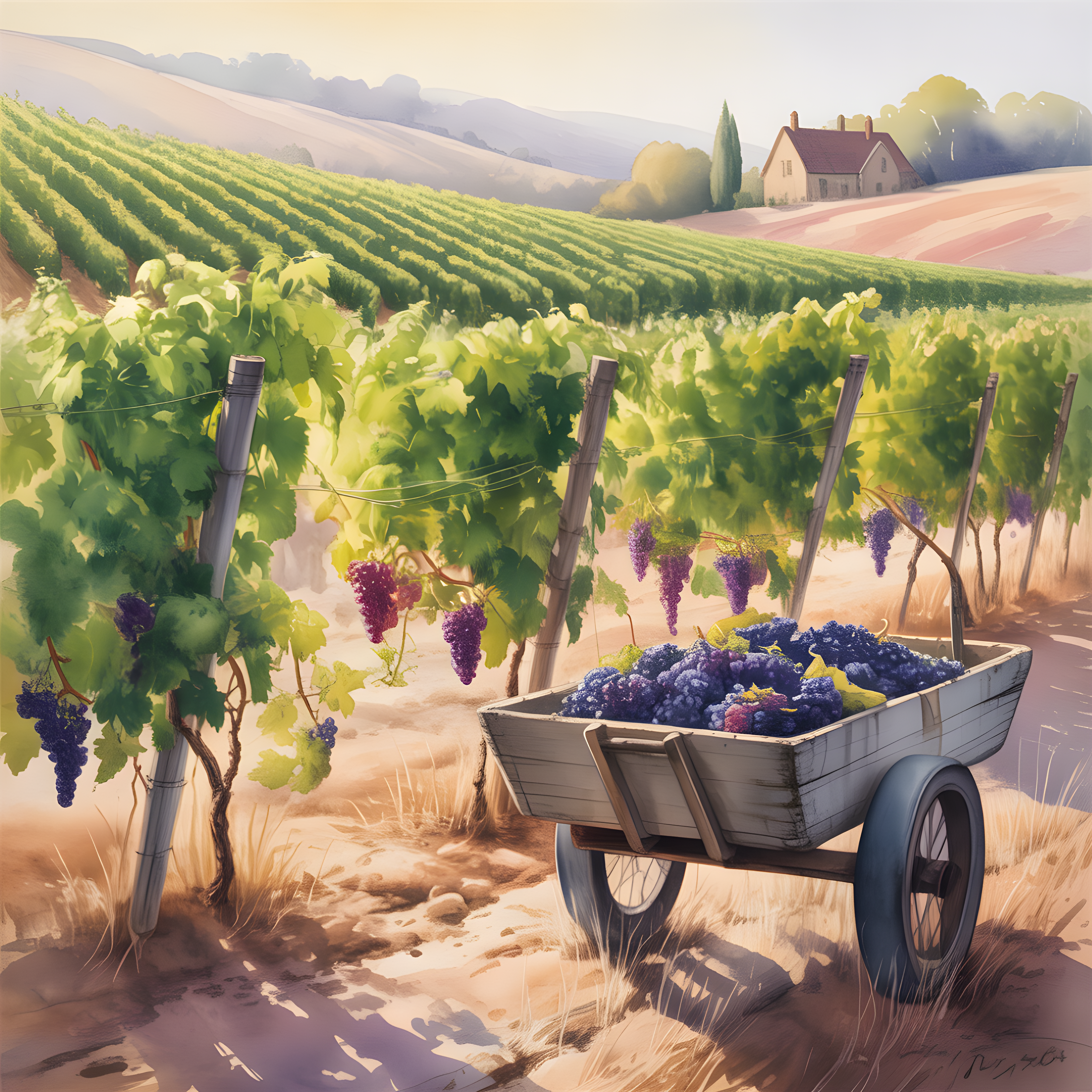 Vineyard Harvest Watercolor Wall Art