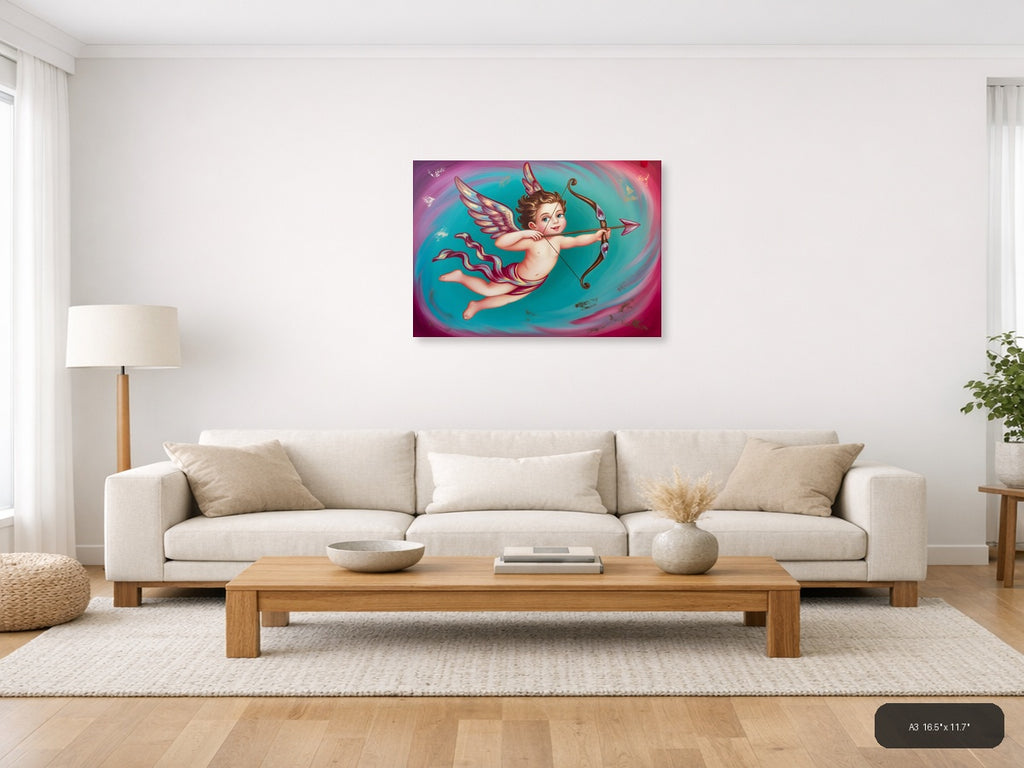 Cherub Cupid with Bow Arrow Abstract Wall Art — A3 / Living Room