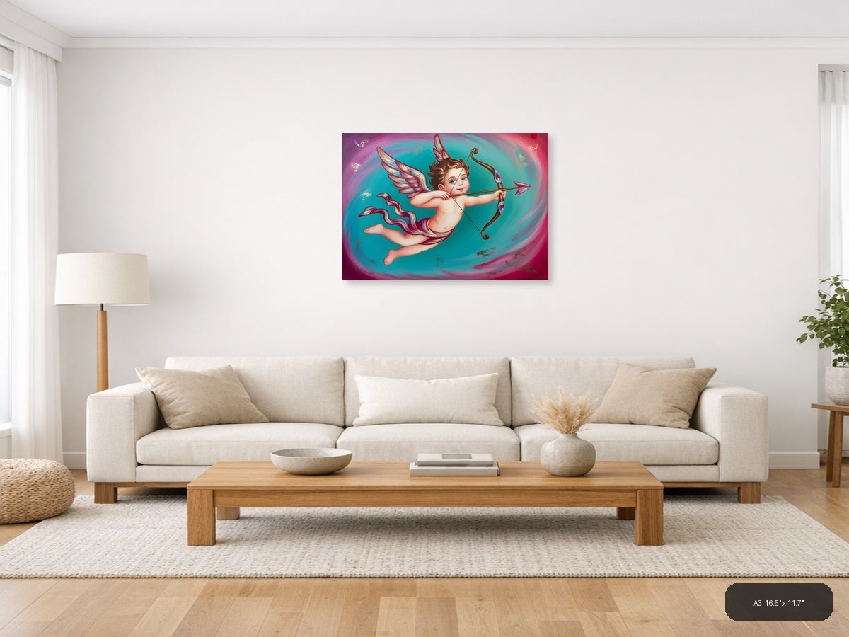 Cherub Cupid with Bow Arrow Abstract Wall Art — A3 / Living Room