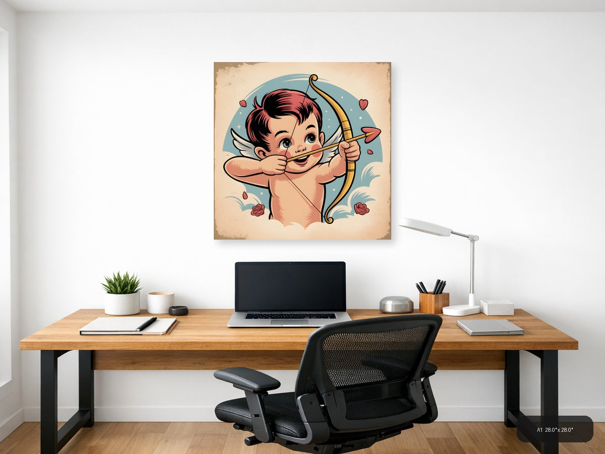 Vintage Cupid Cherub Bow Arrow Love Wall Art — A1 / Office