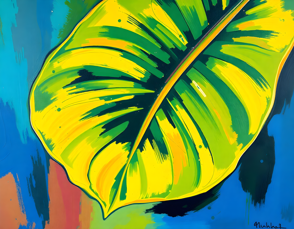Abstract Tropical Banana Leaves Yellow Green Wall Art