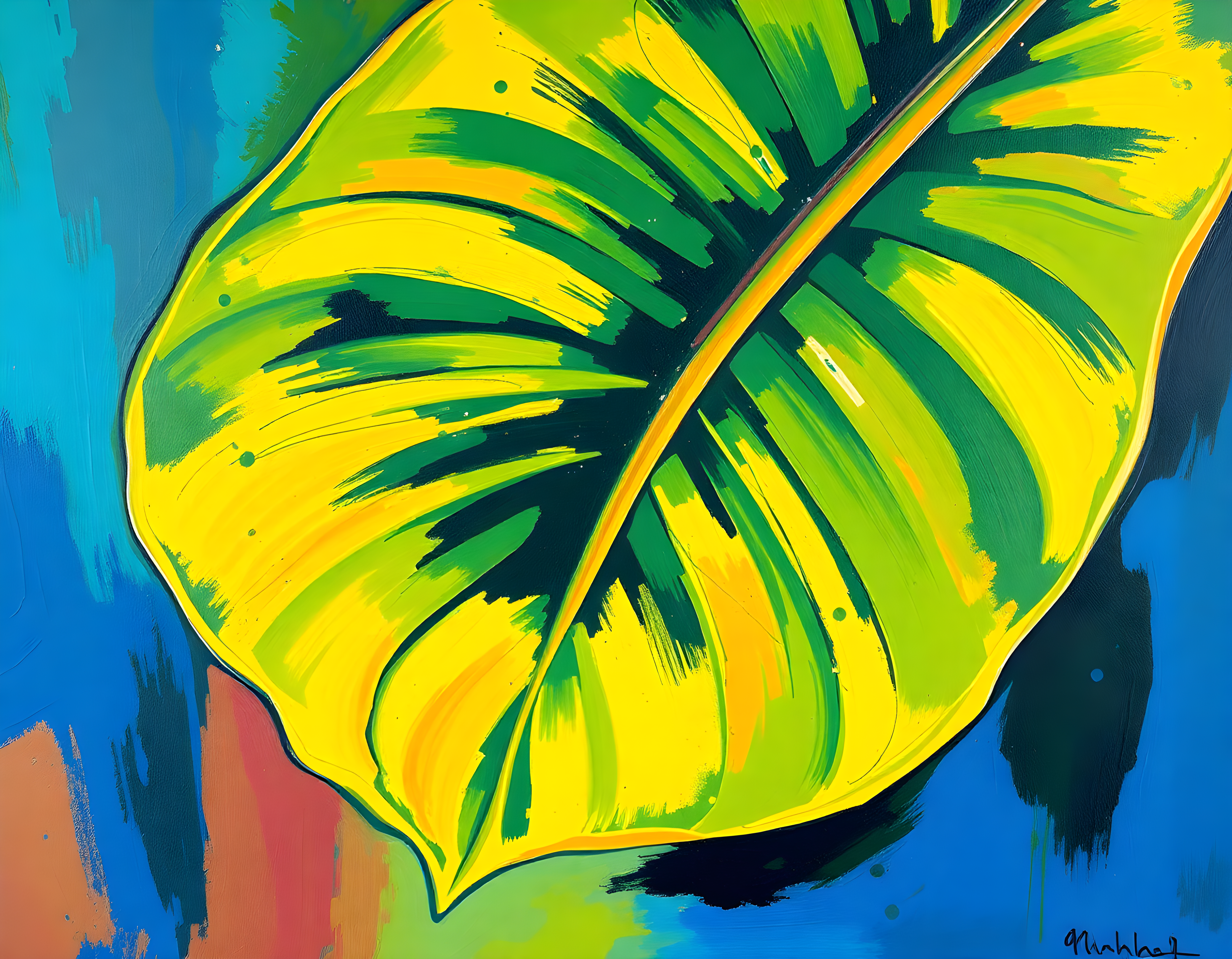 Abstract Tropical Banana Leaves Yellow Green Wall Art