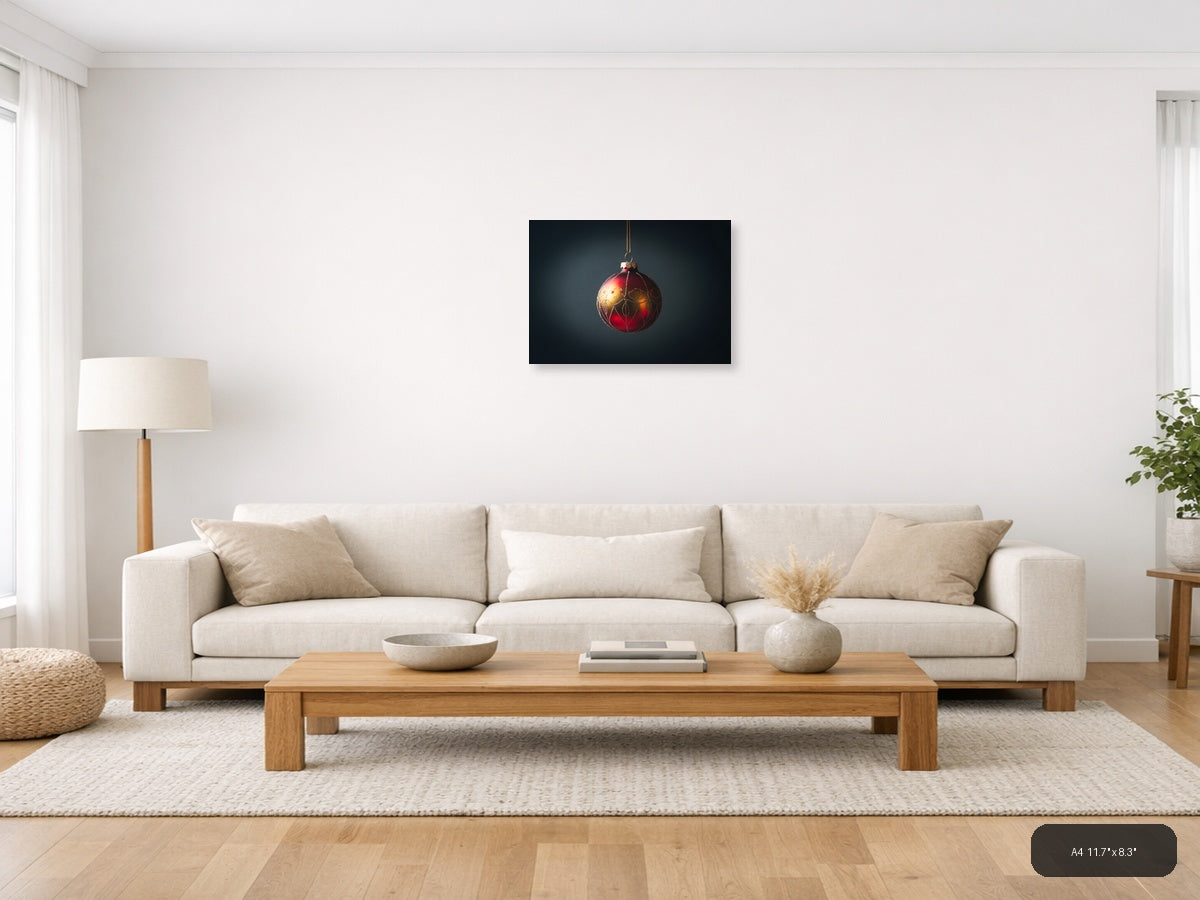 Red Gold Christmas Ornament Photography Wall Art — A4 / Living Room
