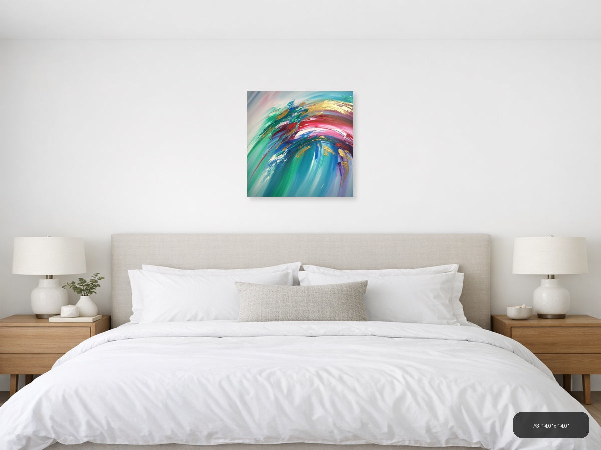 Colorful Abstract Swirl with Gold Accents Wall Art — A3 / Bedroom