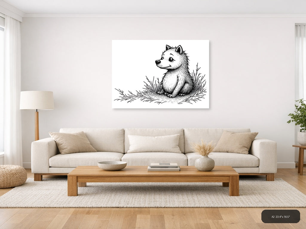 Cute Woodland Fox Line Art Illustration Wall Art — A2 / Living Room