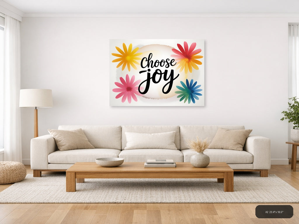 Choose Joy Watercolor Flowers Landscape Wall Art — A2 / Living Room