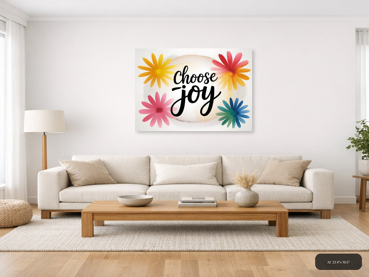 Choose Joy Watercolor Flowers Landscape Wall Art — A2 / Living Room