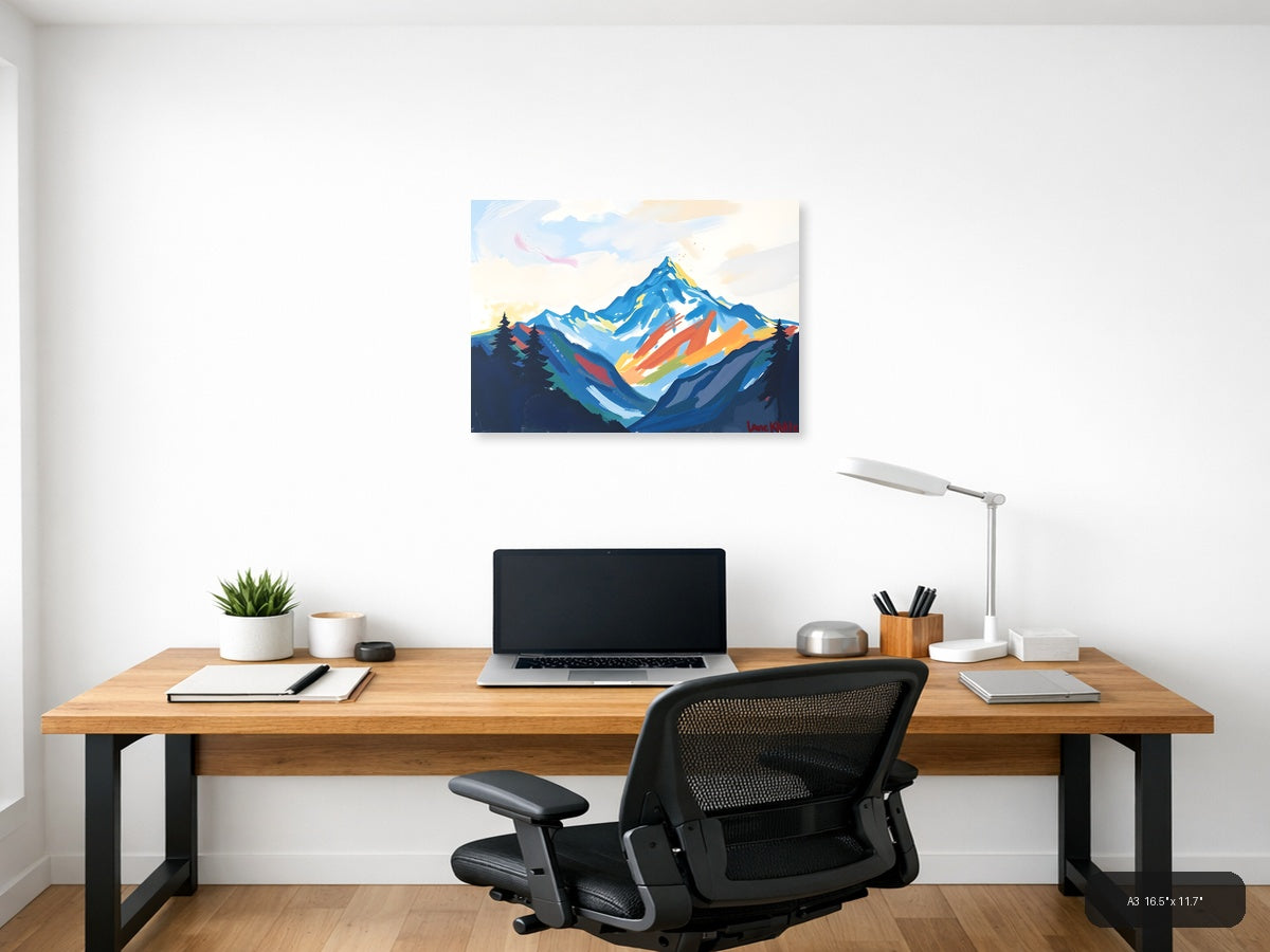 Abstract Mountain Peak with Colorful Valleys Wall Art — A3 / Office
