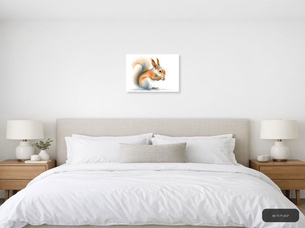 Curious Squirrel Watercolor Portrait Wall Art — A4 / Bedroom