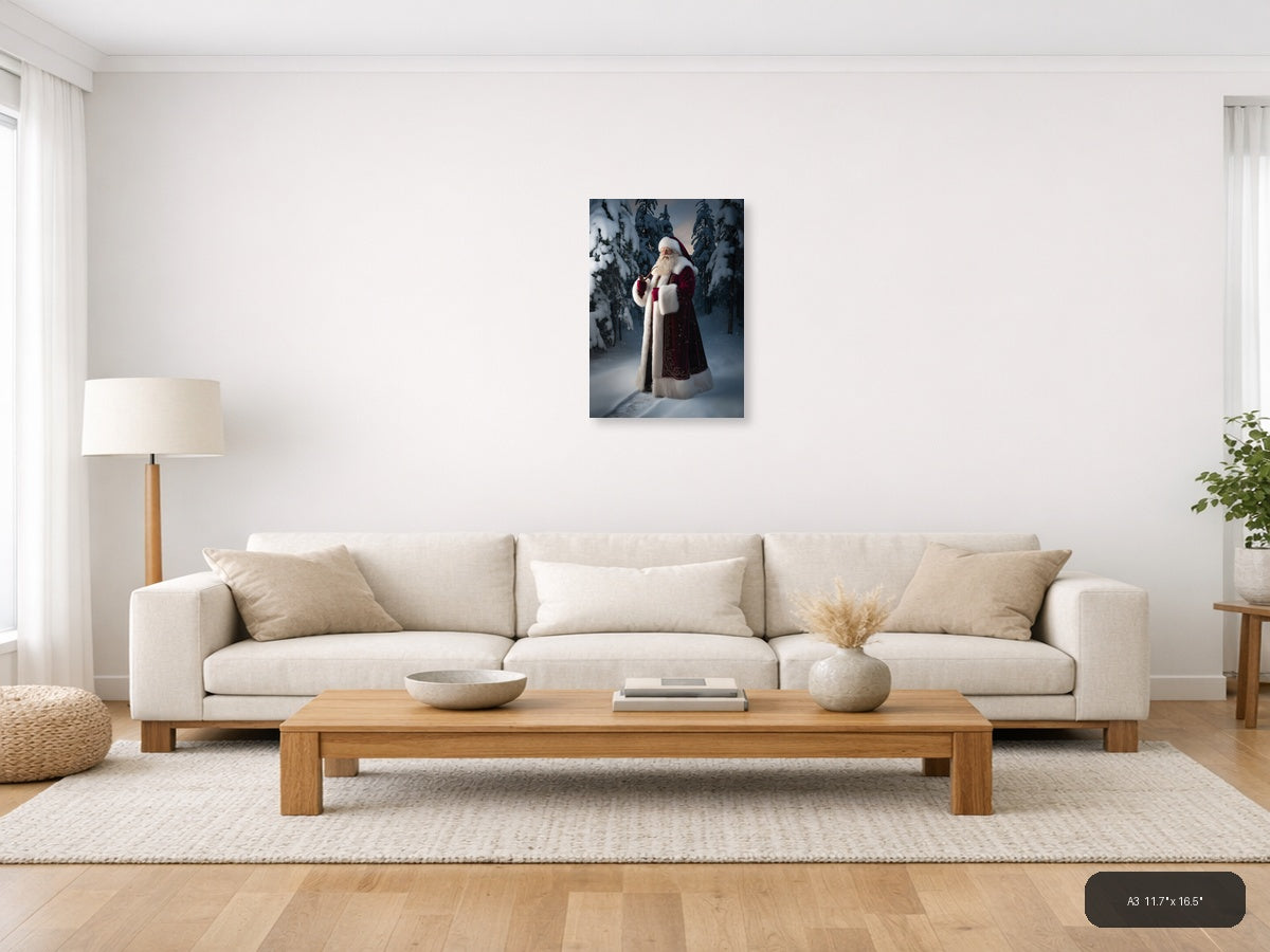 Santa in Snowy Forest Portrait Photography Wall Art — A3 / Living Room