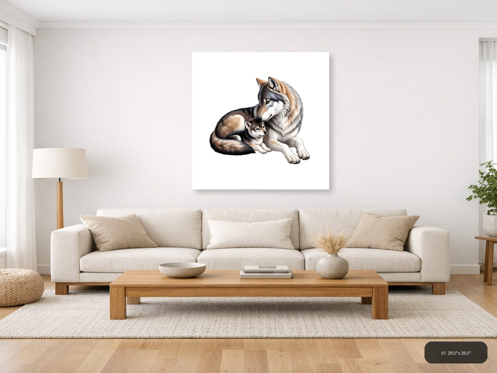 Husky Mother & Puppy Minimalist Wall Art — A1 / Living Room