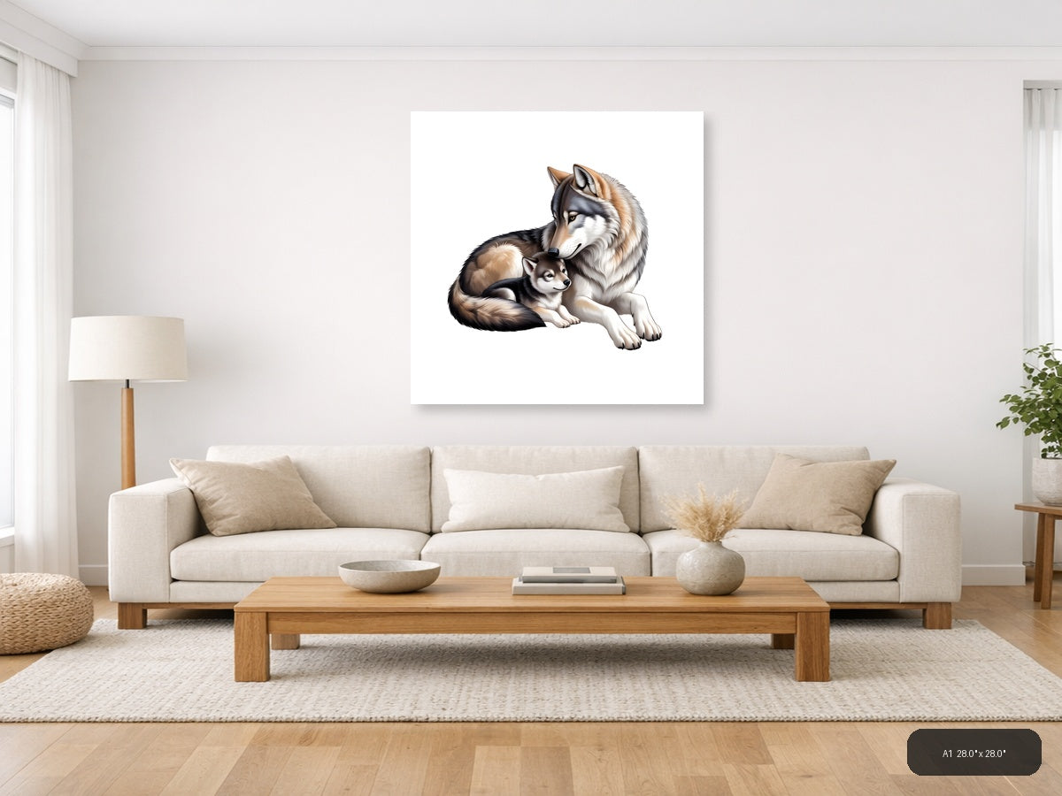 Husky Mother & Puppy Minimalist Wall Art — A1 / Living Room