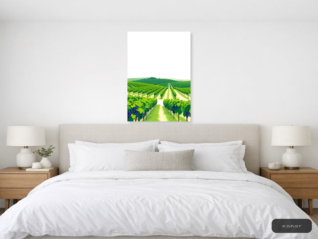 Minimalist Vineyard Landscape with Rolling Hills Wall Art — A1 / Bedroom