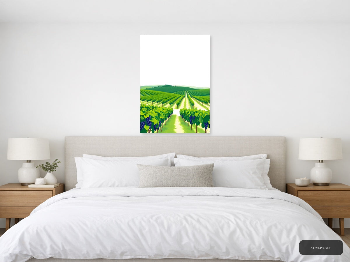 Minimalist Vineyard Landscape with Rolling Hills Wall Art — A1 / Bedroom