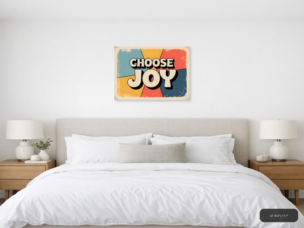 Choose Joy Vintage Retro Motivational Wall Art — A3 / Bedroom